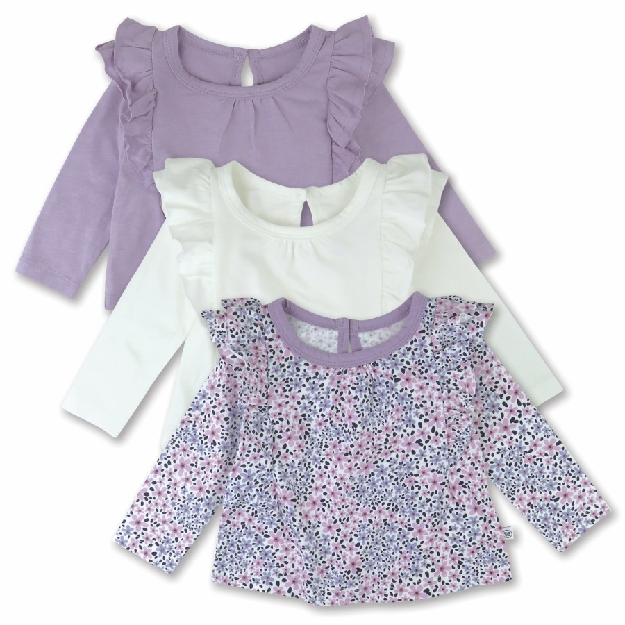 Baby (0-24M) Honest Baby Clothing | 3-Piece Long Sleeve Ruffle T-Shirts Dusty Purple Wisteria