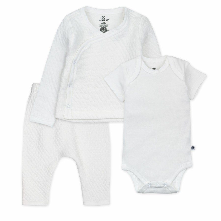 Layette Honest Baby Clothing | 3-Piece Take Me Home Organic Cotton Gift Set Bright White