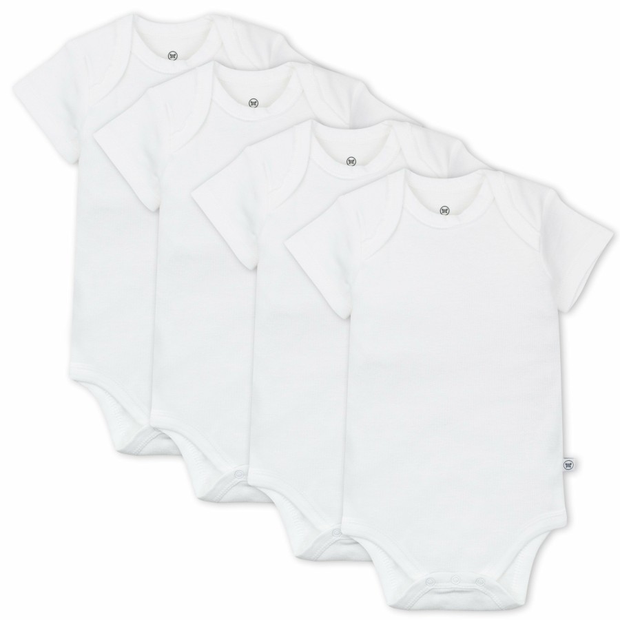 Layette Honest Baby Clothing | 4-Pack Organic Cotton Short Sleeve Bodysuits Bright White