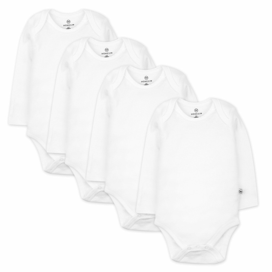 Layette Honest Baby Clothing | 4-Pack Organic Cotton Long Sleeve Bodysuits Bright White