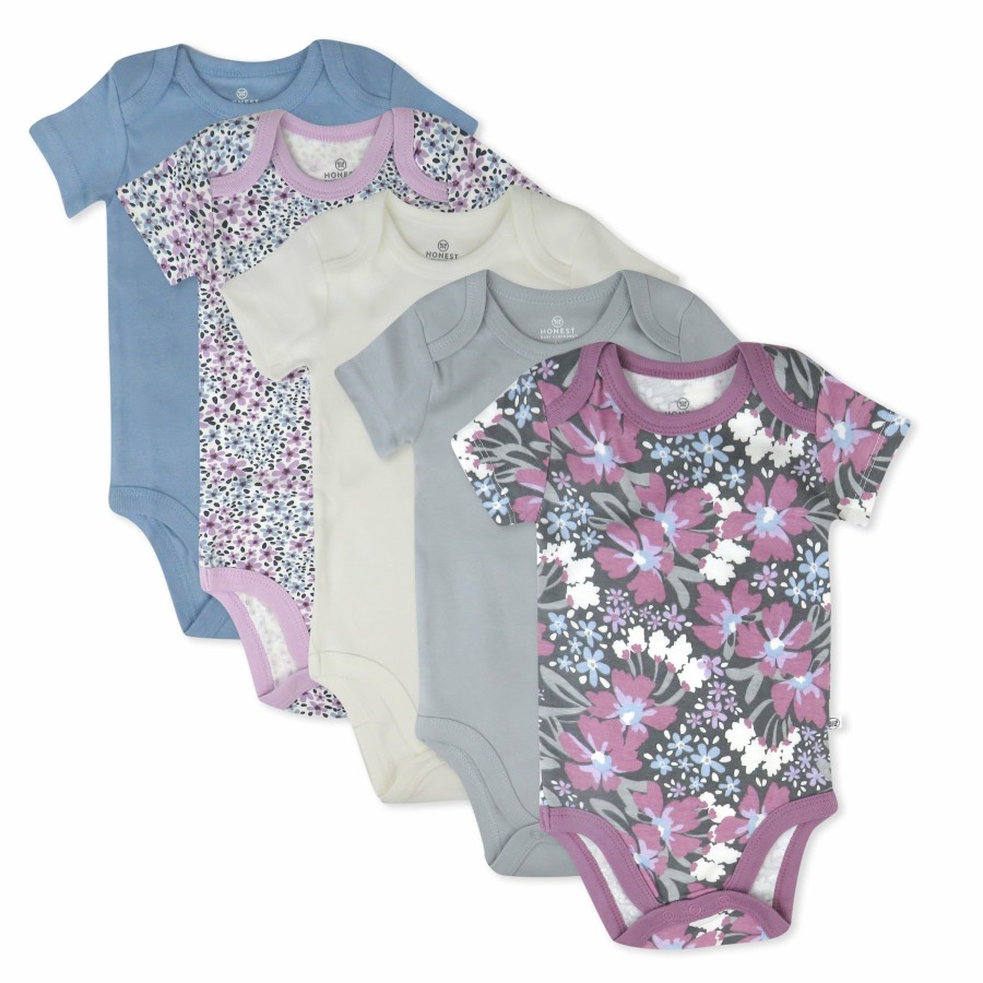 Baby (0-24M) Honest Baby Clothing | 5-Pack Organic Cotton Short Sleeve Bodysuits Jumbo Floral Dusty Purple