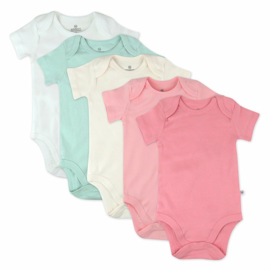 Baby (0-24M) Honest Baby Clothing | 5-Pack Organic Cotton Short Sleeve Bodysuits Strawberry Cream