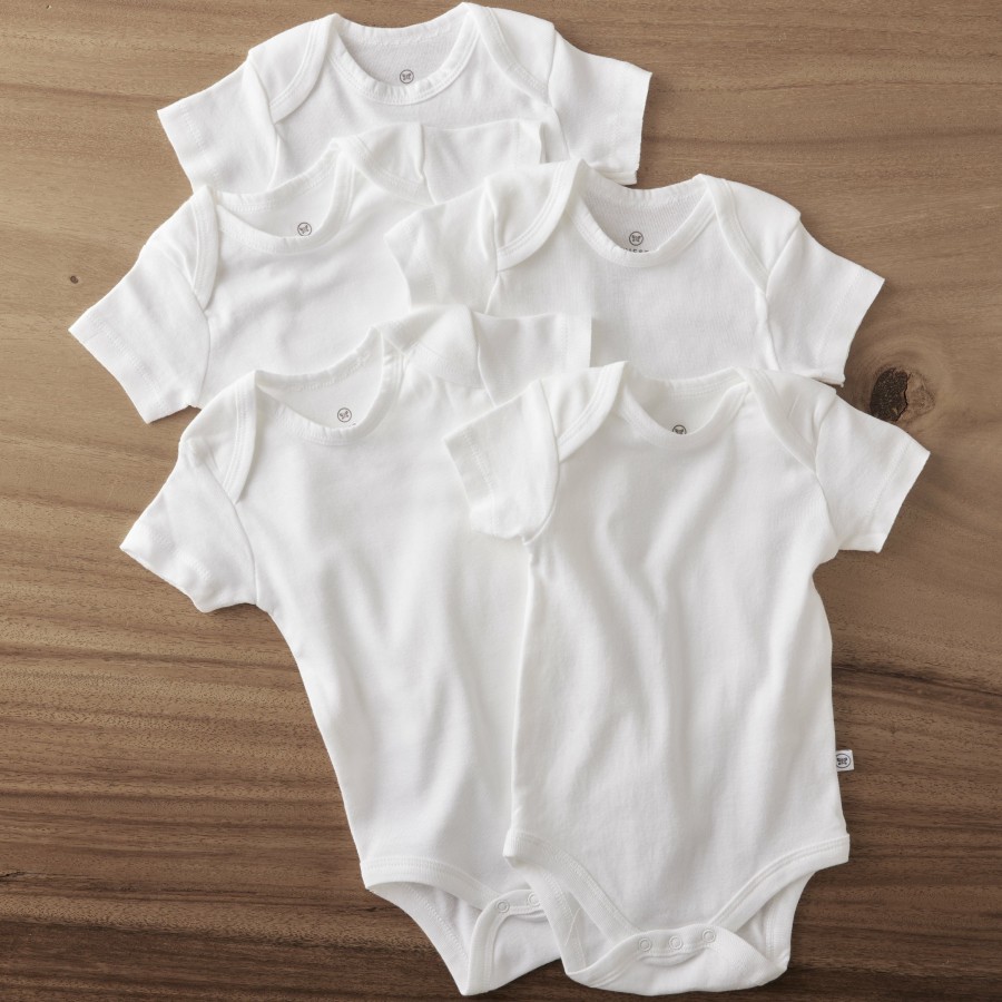 Layette Honest Baby Clothing | 5-Pack Organic Cotton Short Sleeve Bodysuits Bright White