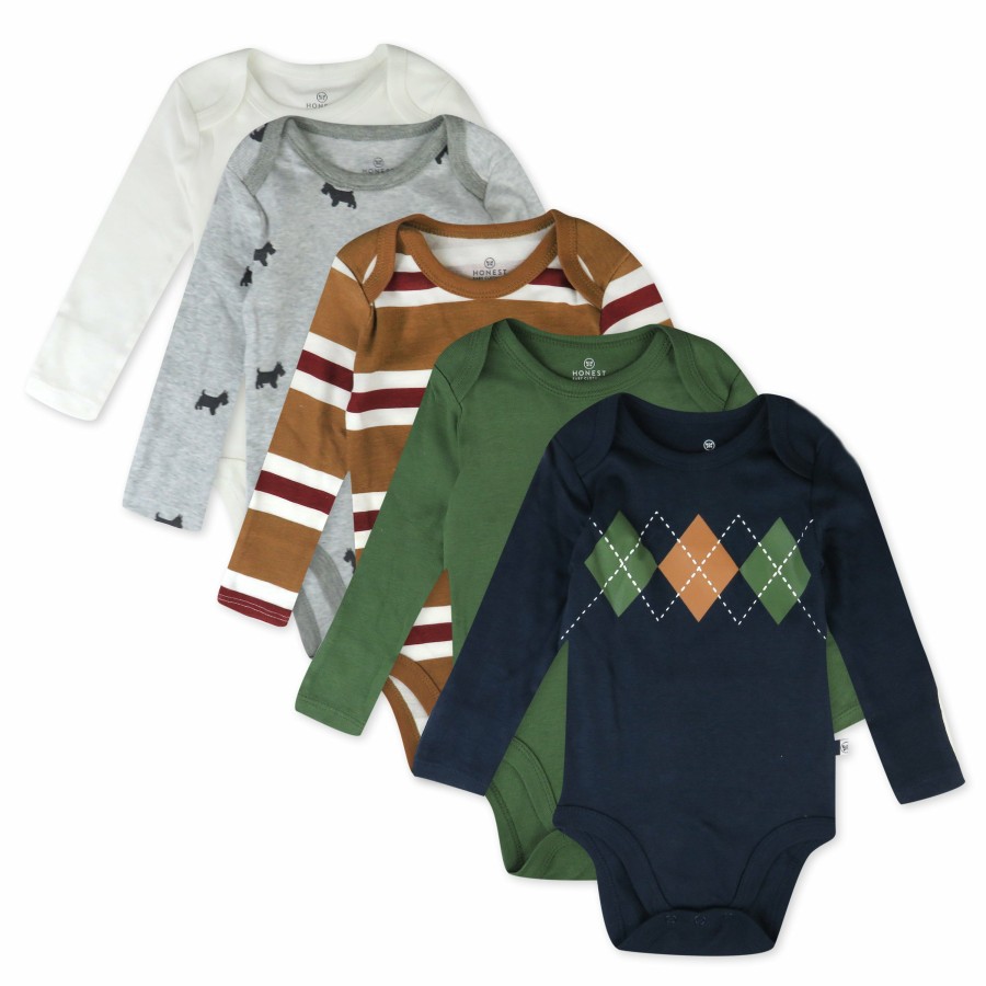 Baby (0-24M) Honest Baby Clothing | 5-Pack Organic Cotton Long Sleeve Bodysuits Golden Argyle