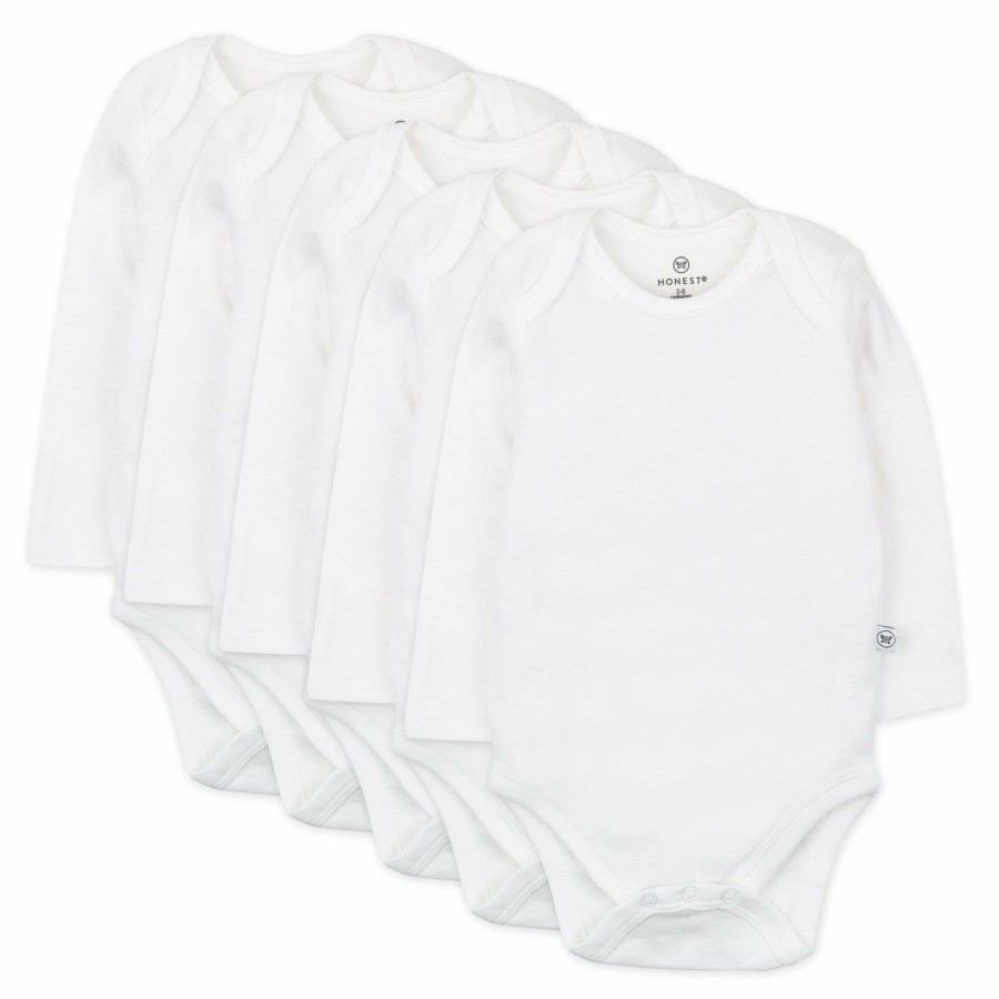 Layette Honest Baby Clothing | 5-Pack Organic Cotton Long Sleeve Bodysuits Bright White