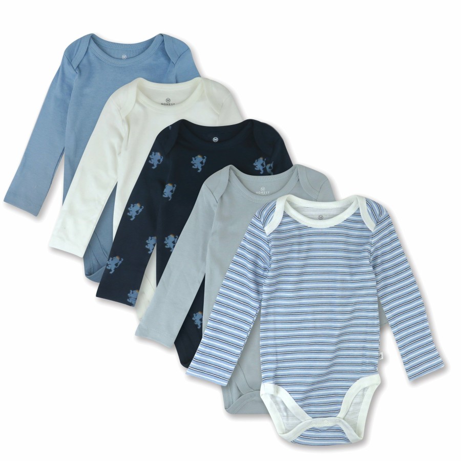 Baby (0-24M) Honest Baby Clothing | 5-Pack Organic Cotton Long Sleeve Bodysuits Haberdashery Blue