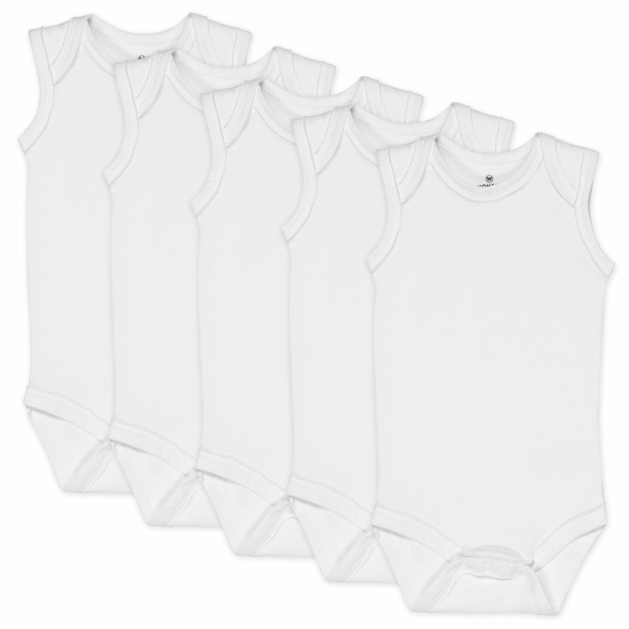 Layette Honest Baby Clothing | 5-Pack Organic Cotton Sleeveless Bodysuits Bright White