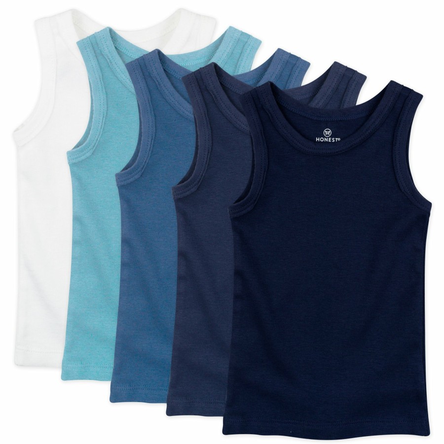 Toddler (2-5T) Honest Baby Clothing | 5-Pack Organic Cotton Sleeveless Muscle T-Shirts Blue Ombre