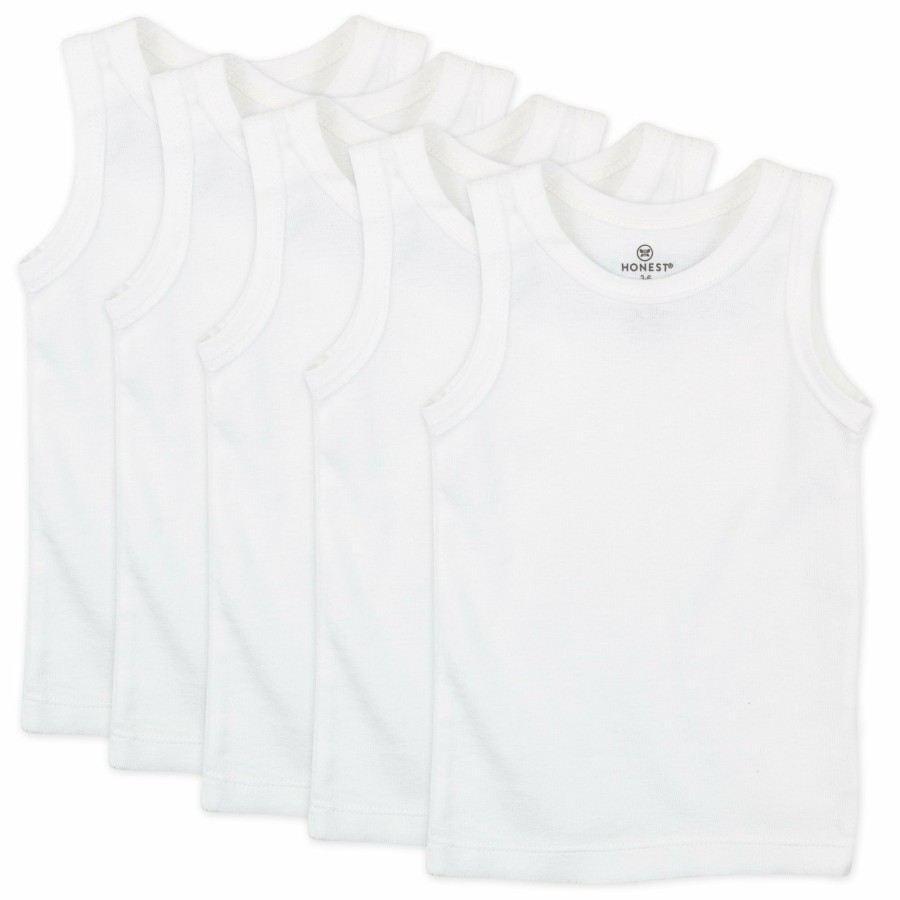 Toddler (2-5T) Honest Baby Clothing | 5-Pack Honestly Pure Organic Cotton Sleeveless Muscle T-Shirts Bright White