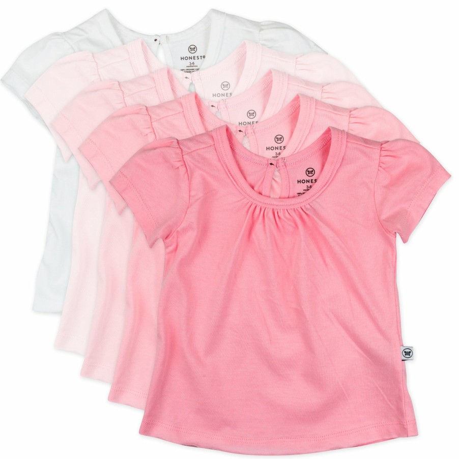 Toddler (2-5T) Honest Baby Clothing | 5-Pack Organic Cotton Girls' Short Sleeve T-Shirts Rose Blossom