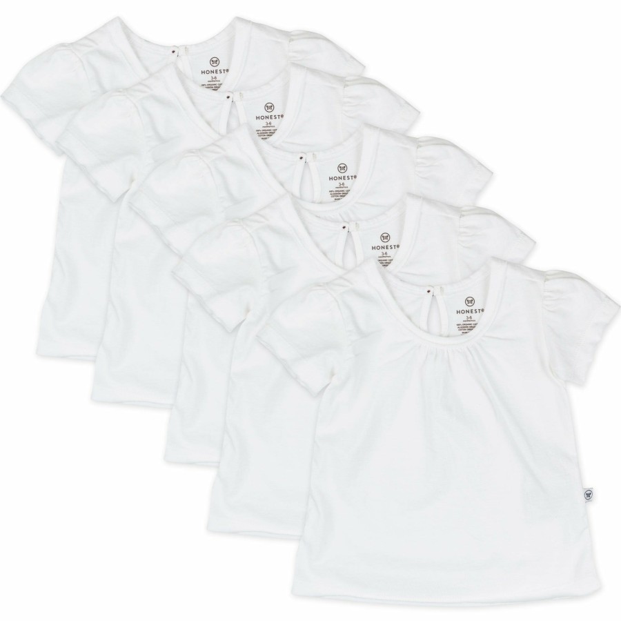 Toddler (2-5T) Honest Baby Clothing | 5-Pack Organic Cotton Girls' Short Sleeve T-Shirts Bright White