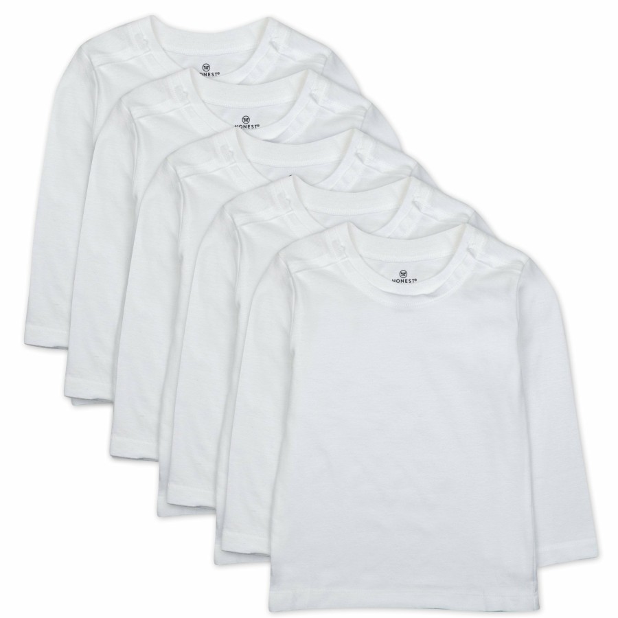 Toddler (2-5T) Honest Baby Clothing | 5-Pack Organic Cotton Long Sleeve T-Shirts Bright White