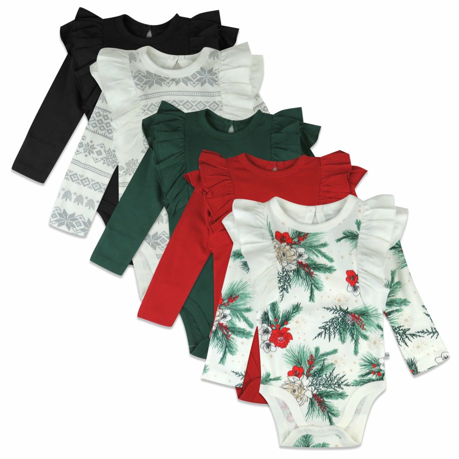 Baby (0-24M) Honest Baby Clothing | 5-Pack Long Sleeve Ruffle Bodysuit Emerald Floral