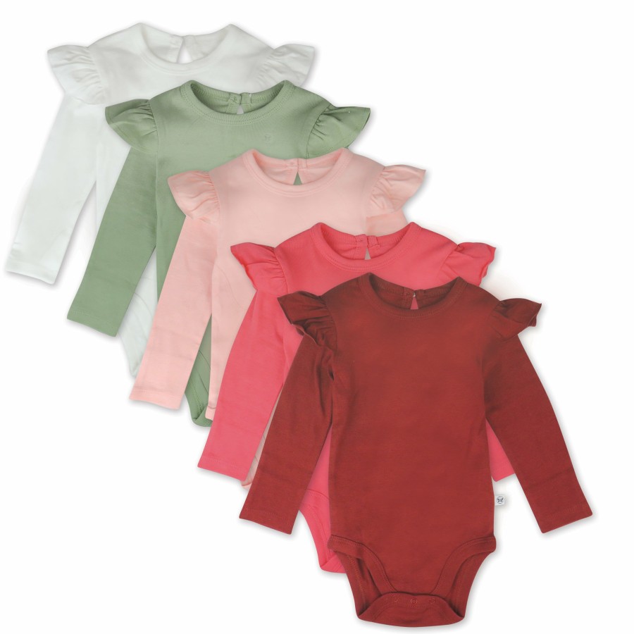 Baby (0-24M) Honest Baby Clothing | 5-Pack Long Sleeve Ruffle Bodysuit Romantic Pink