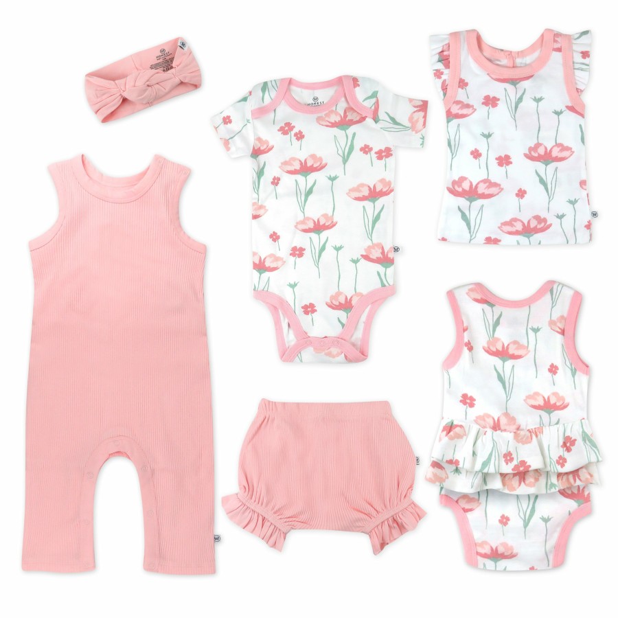 Baby (0-24M) Honest Baby Clothing | 6-Piece Better Baby Girl Bundle Strawberry Pink Floral