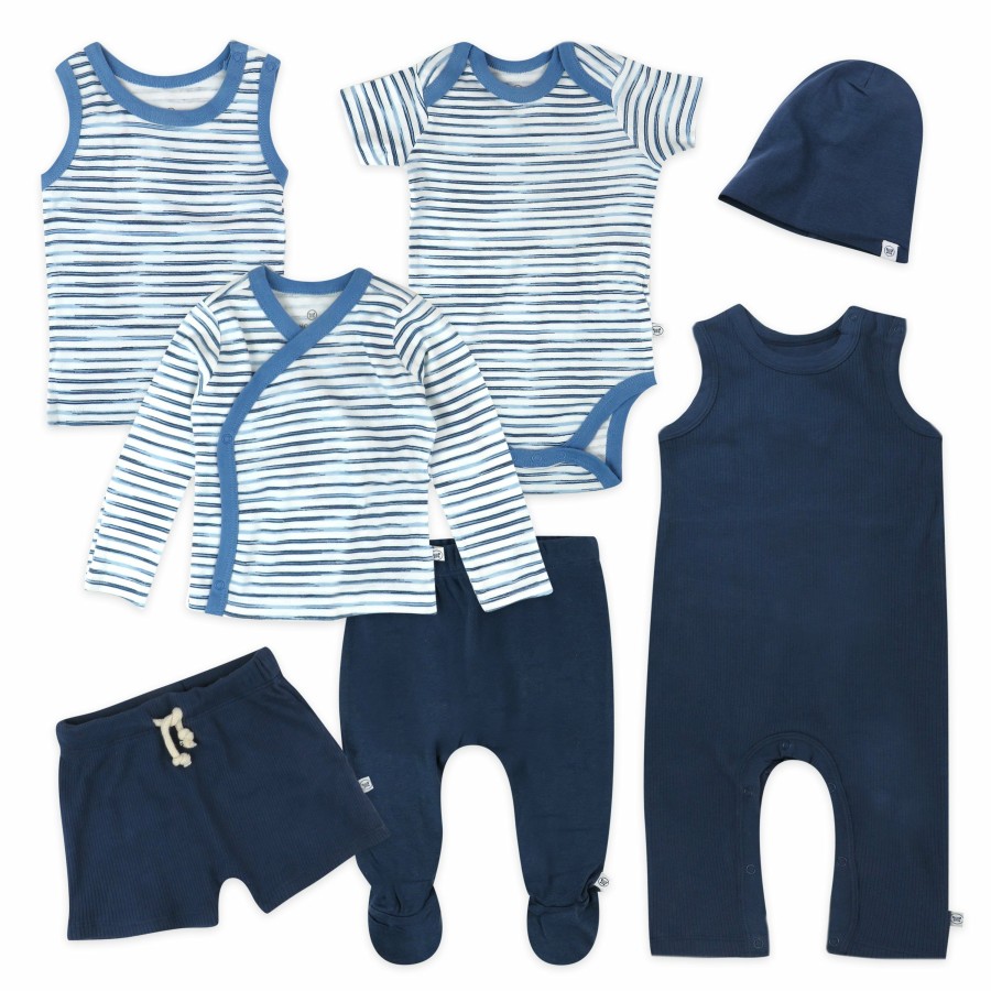 Baby (0-24M) Honest Baby Clothing | 7-Piece Better Baby Boy Bundle White Indigo Stripe