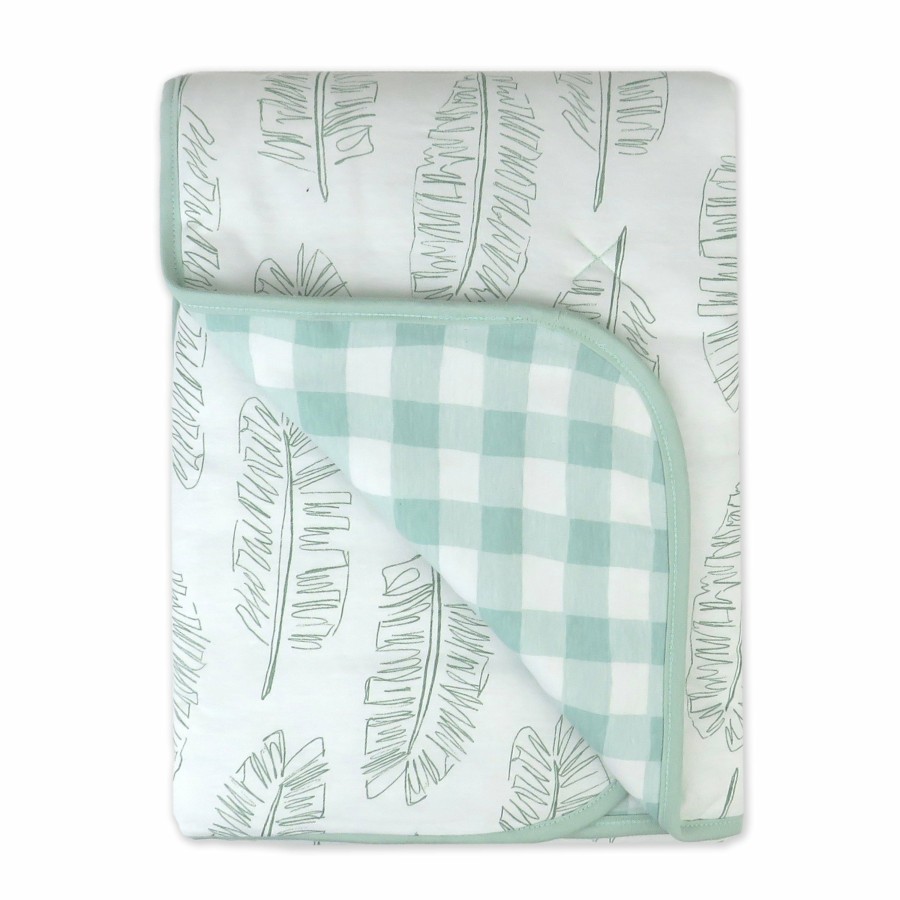 Bedding Honest Baby Clothing | Organic Cotton Hand-Quilted Reversible Baby Blanket Jumbo Leaf Sage