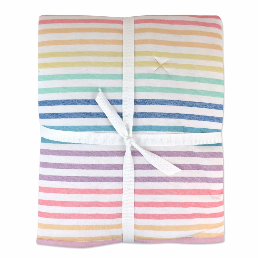 Bedding Honest Baby Clothing | Organic Cotton Hand-Quilted Reversible Baby Blanket Rainbow Stripe