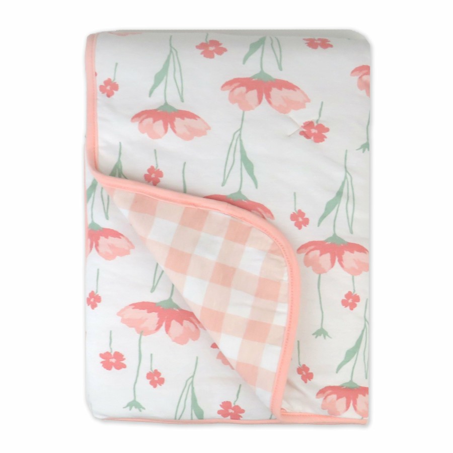 Bedding Honest Baby Clothing | Organic Cotton Hand-Quilted Reversible Baby Blanket Strawberry Pink Floral