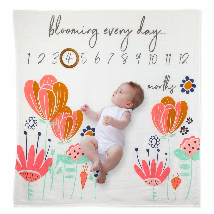 Bedding Honest Baby Clothing | Picture-Perfect Organic Cotton Muslin Milestone Blanket Gift Set Flower Power