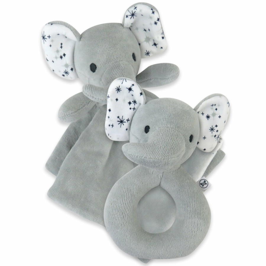 Baby (0-24M) Honest Baby Clothing | Lovey And Rattle Jumbo Hugs Gift Set Elephant