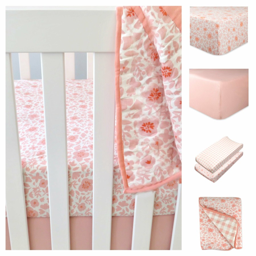 Bedding Honest Baby Clothing | 5-Piece Nap-Time Organic Cotton Nursery Gift Set Peach Skin Papercut Floral