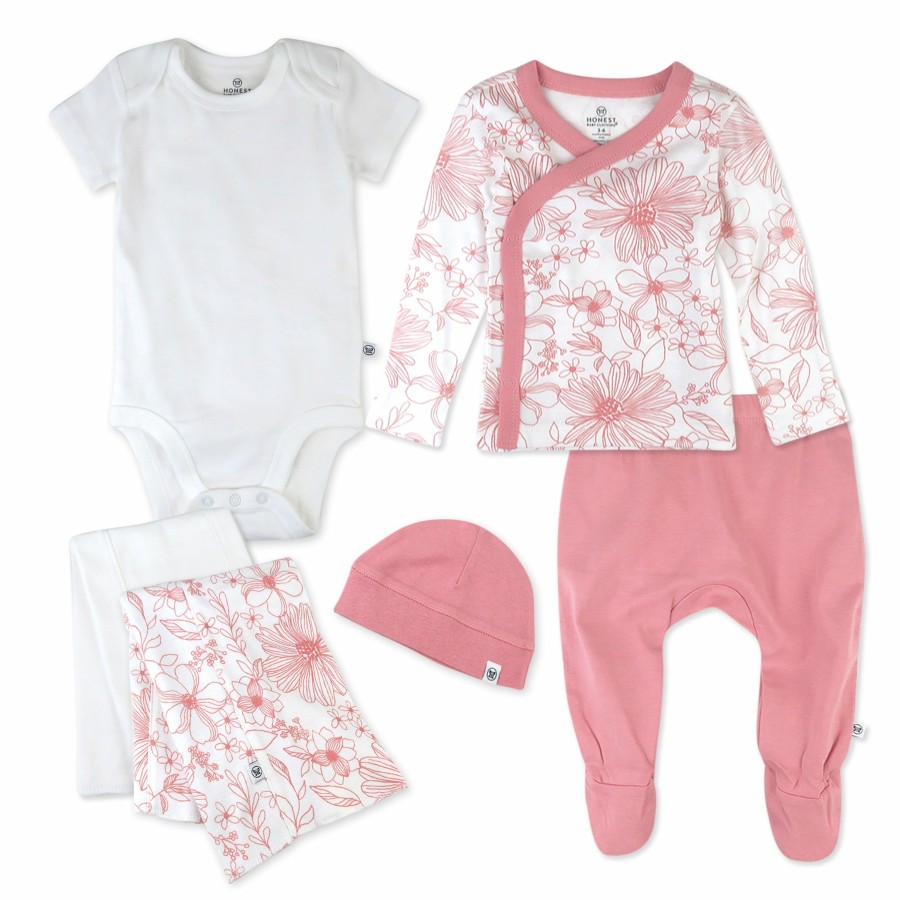 Baby (0-24M) Honest Baby Clothing | 6-Piece Take Me Home Organic Cotton Gift Set Sketchy Floral Pink