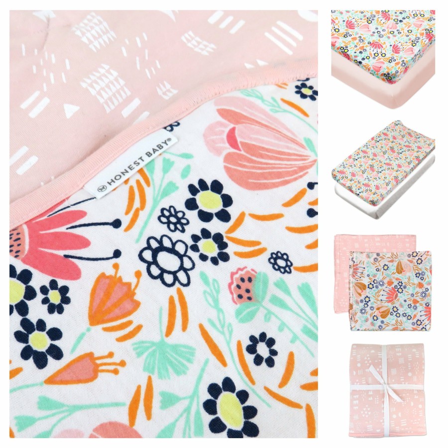 Bedding Honest Baby Clothing | 7-Piece Sweet Dreams Organic Cotton Nursery Gift Set Flower Power