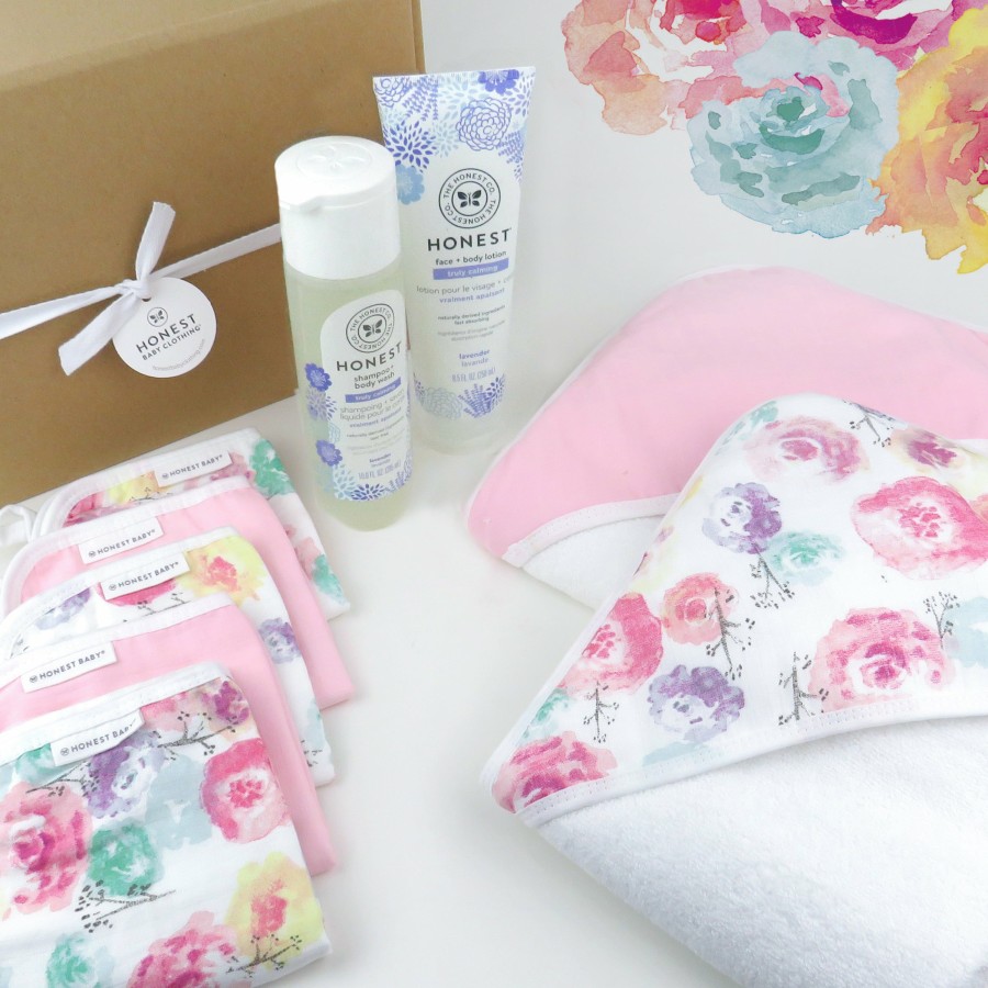 Bath Honest Baby Clothing | 9-Piece Bubbles & Cuddles Organic Cotton Bath Gift Set Rose Blossom