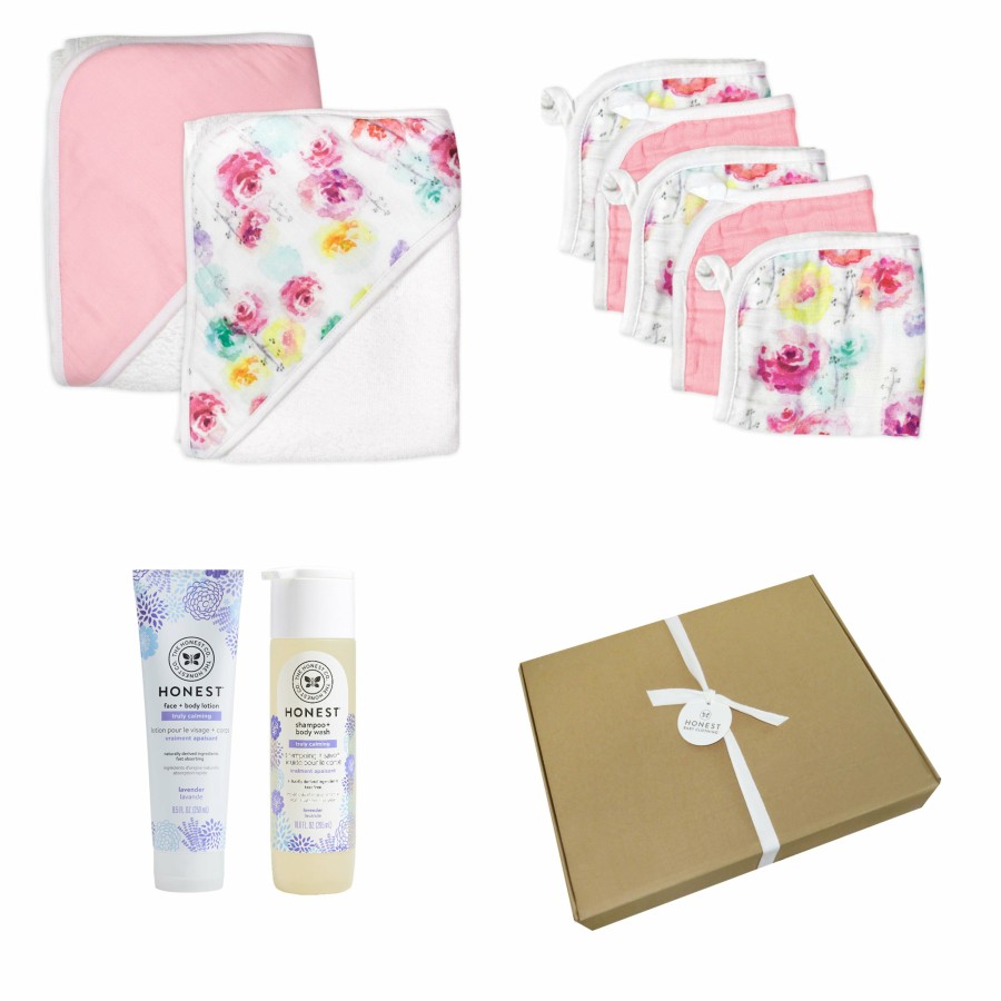 Bath Honest Baby Clothing | 9-Piece Bubbles & Cuddles Organic Cotton Bath Gift Set Rose Blossom