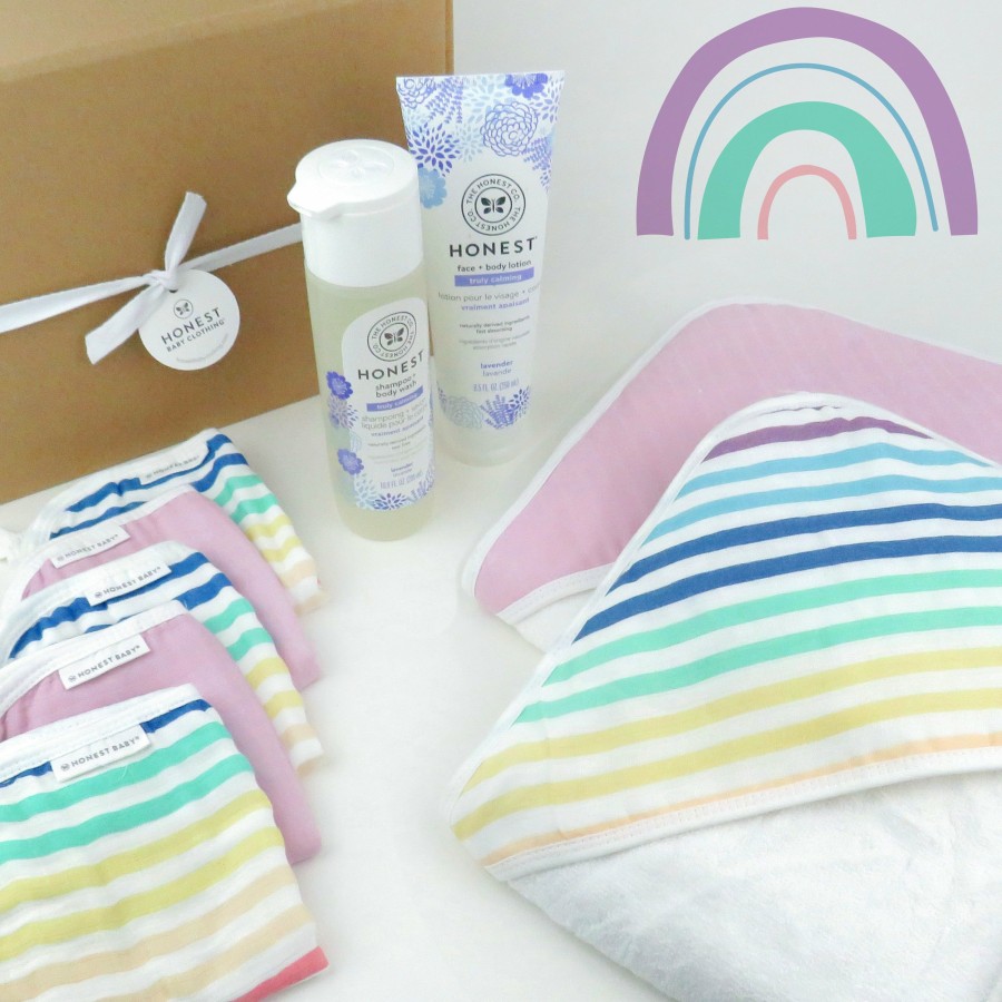 Bath Honest Baby Clothing | 9-Piece Bubbles & Cuddles Organic Cotton Bath Gift Set Rainbow Stripe