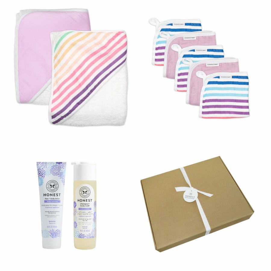 Bath Honest Baby Clothing | 9-Piece Bubbles & Cuddles Organic Cotton Bath Gift Set Rainbow Stripe