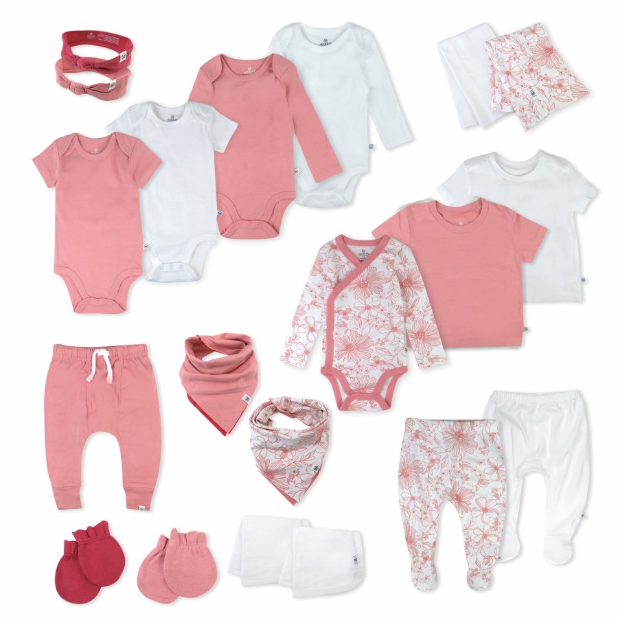 Baby (0-24M) Honest Baby Clothing | 20-Piece Hittin The Town Organic Cotton Gift Set Sketchy Floral Pink