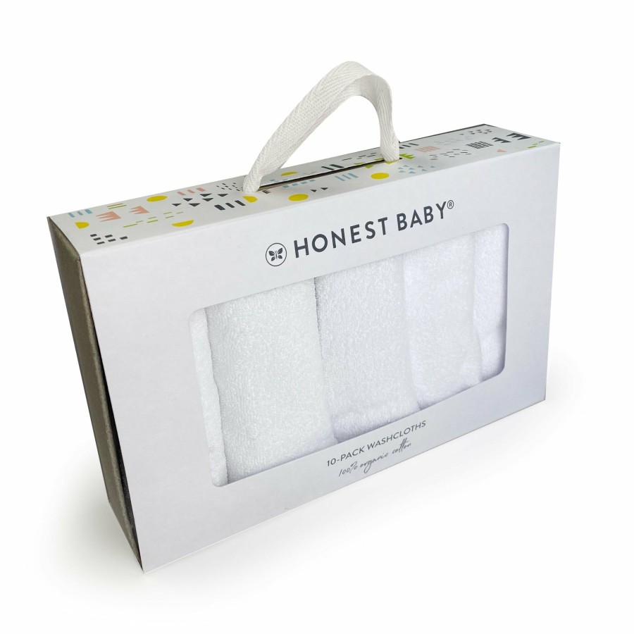 Bath Honest Baby Clothing | 10-Pack Everyday Easy Organic Cotton Washcloths Gift Set Bright White