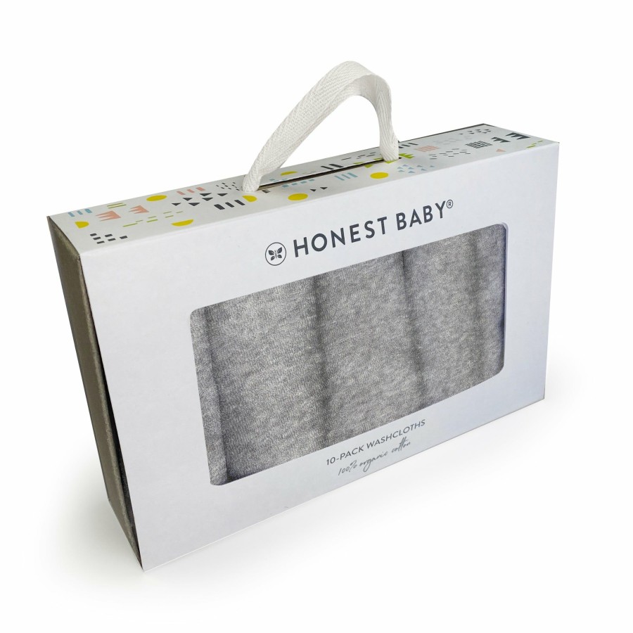 Bath Honest Baby Clothing | 10-Pack Everyday Easy Organic Cotton Washcloths Gift Set Gray Heather