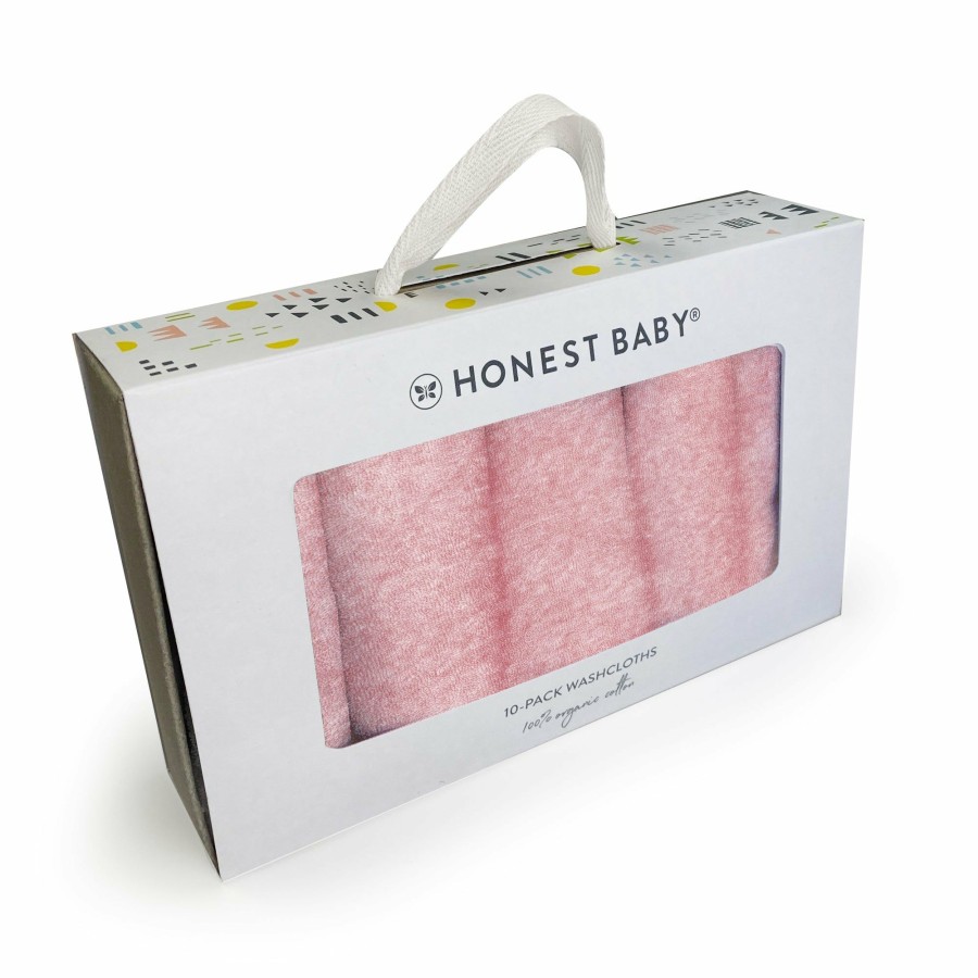 Bath Honest Baby Clothing | 10-Pack Everyday Easy Organic Cotton Washcloths Gift Set Pink