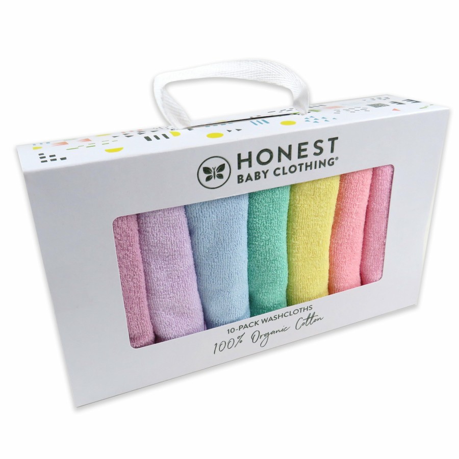 Rainbow Honest Baby Clothing | 10-Pack Everyday Easy Organic Cotton Washcloths Gift Set Rainbow Pinks