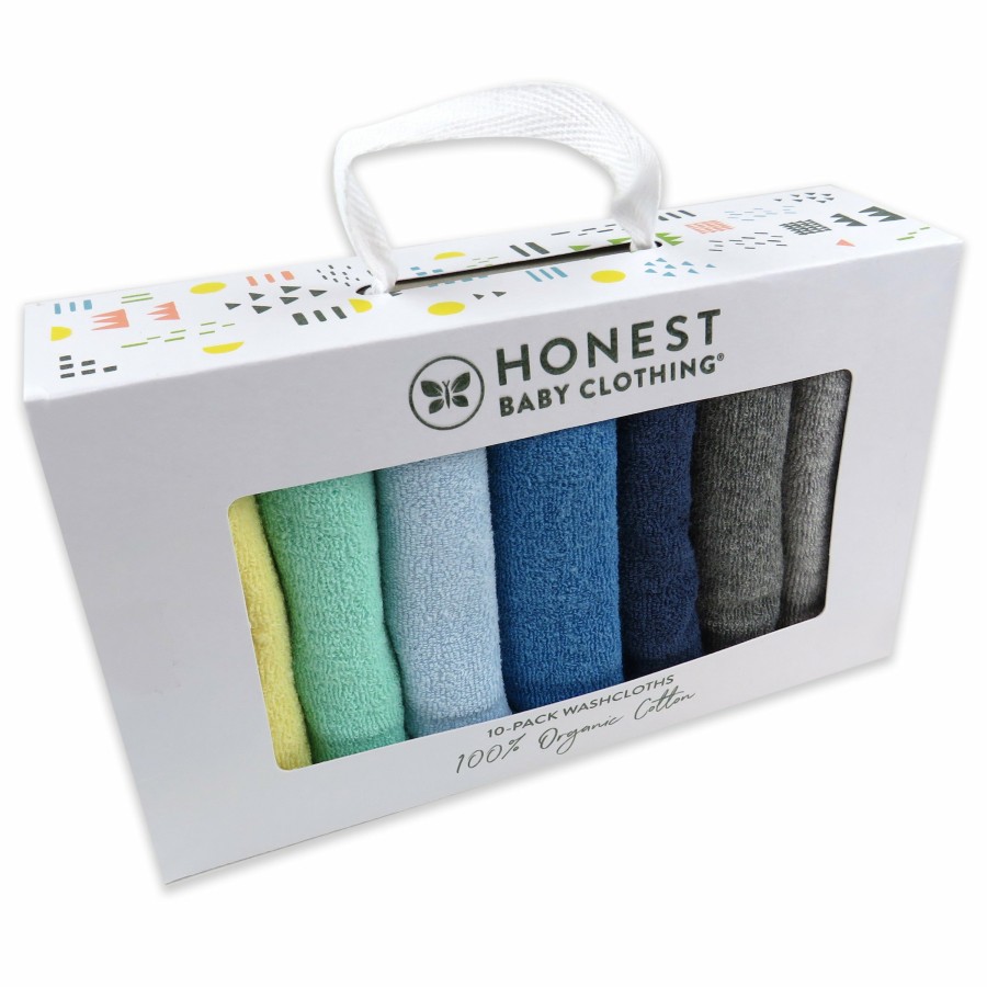 Bath Honest Baby Clothing | 10-Pack Everyday Easy Organic Cotton Washcloths Gift Set Rainbow Blues