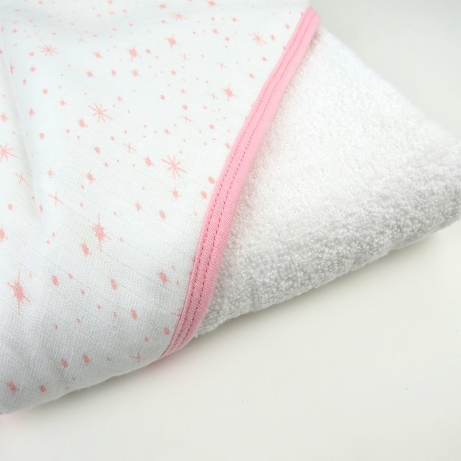 Bath Honest Baby Clothing | 3-Piece Organic Cotton Hooded Towel Set Twinkle Star White/Pink