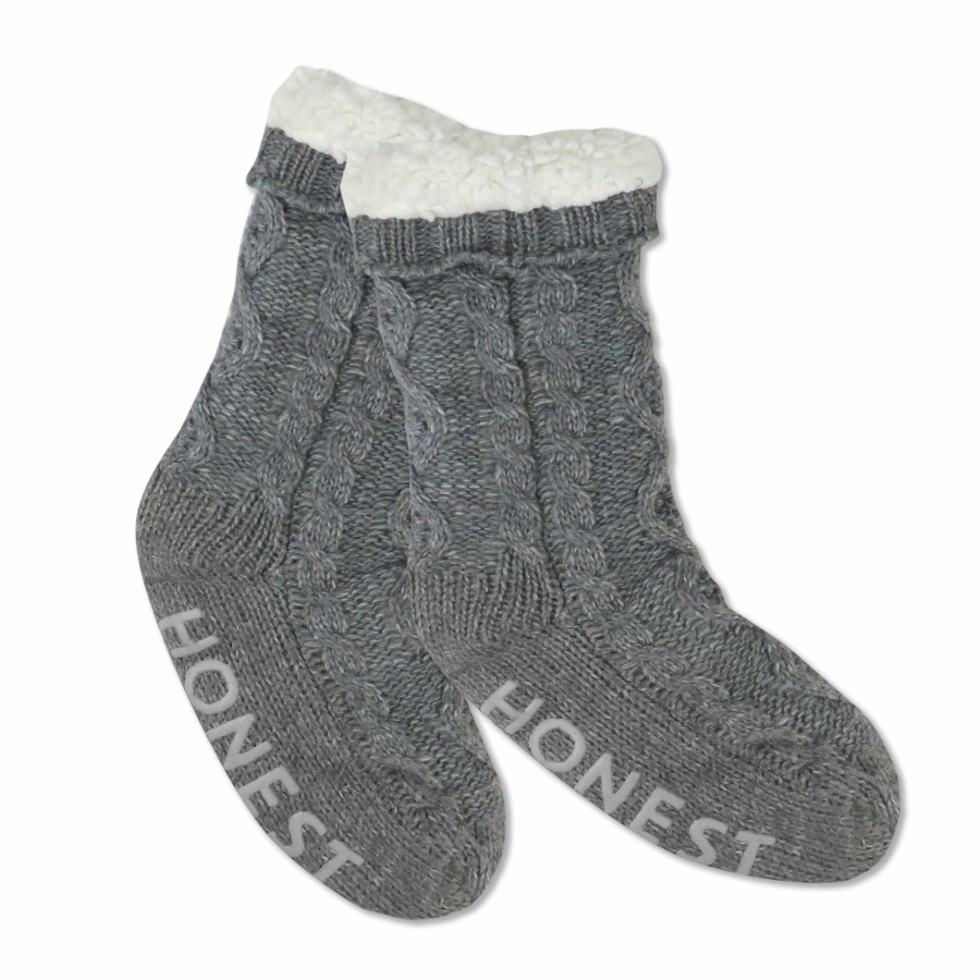 Toddler (2-5T) Honest Baby Clothing | Sherpa Lined Cable Slipper Sock Marled Heather Grey