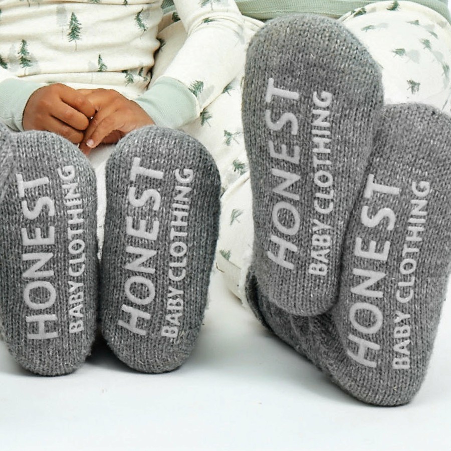 Toddler (2-5T) Honest Baby Clothing | Sherpa Lined Cable Slipper Sock Marled Heather Grey