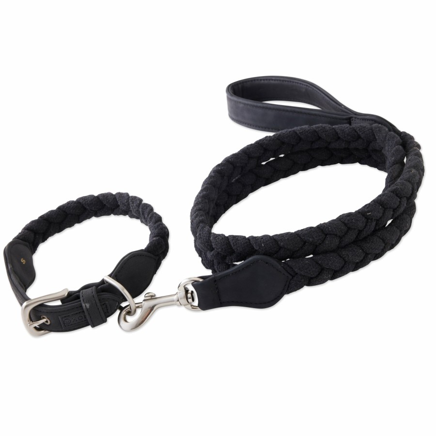 Pet Honest Baby Clothing | 2-Piece Vegan Suede Collar & Braided Cotton Rope Leash Set Black