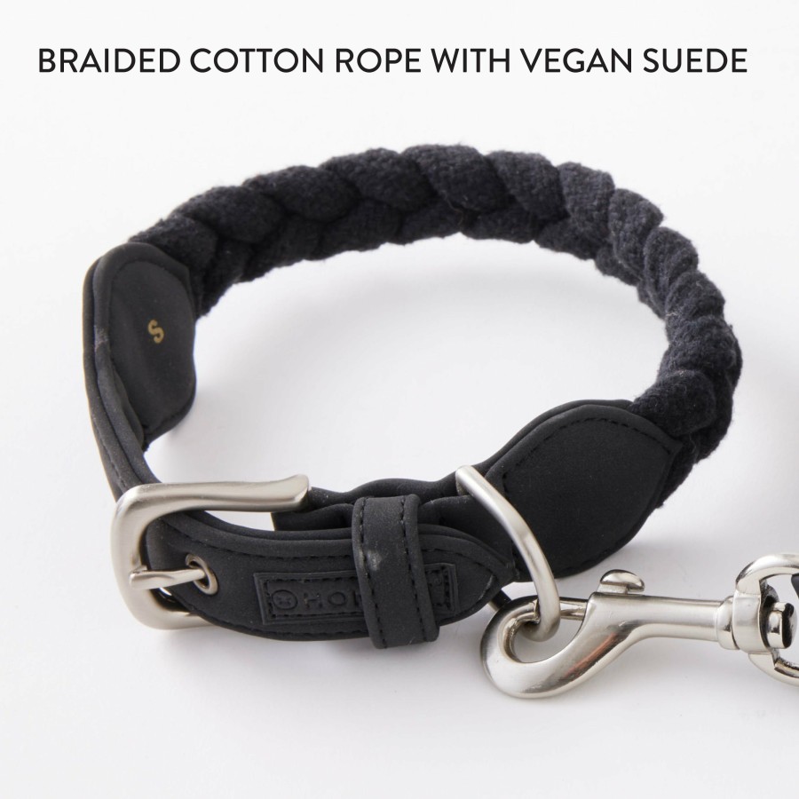 Pet Honest Baby Clothing | 2-Piece Vegan Suede Collar & Braided Cotton Rope Leash Set Black