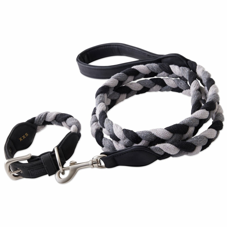 Pet Honest Baby Clothing | 2-Piece Vegan Suede Collar & Braided Cotton Rope Leash Set Light Gray/Black