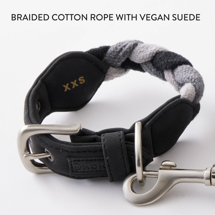 Pet Honest Baby Clothing | 2-Piece Vegan Suede Collar & Braided Cotton Rope Leash Set Light Gray/Black