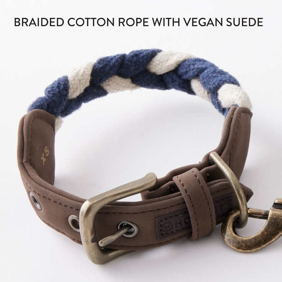 Pet Honest Baby Clothing | 2-Piece Vegan Suede Collar & Braided Cotton Rope Leash Set Navy/Ivory