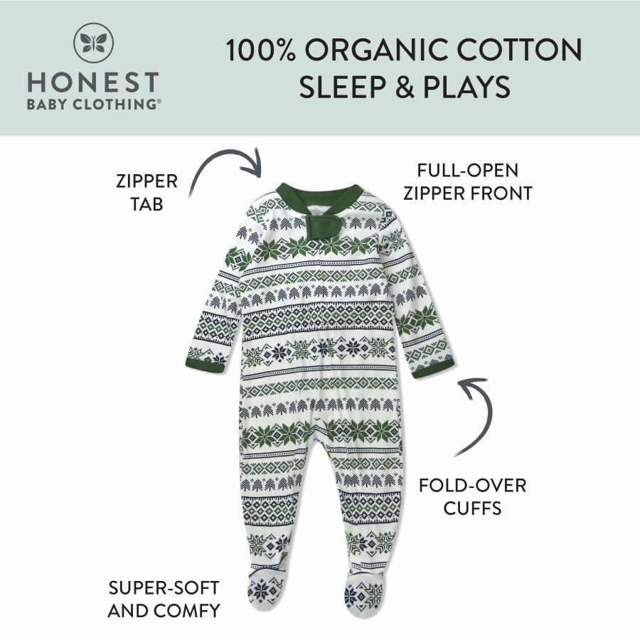 Baby (0-24M) Honest Baby Clothing | Organic Cotton Holiday Sleep & Play Fair Isle Green