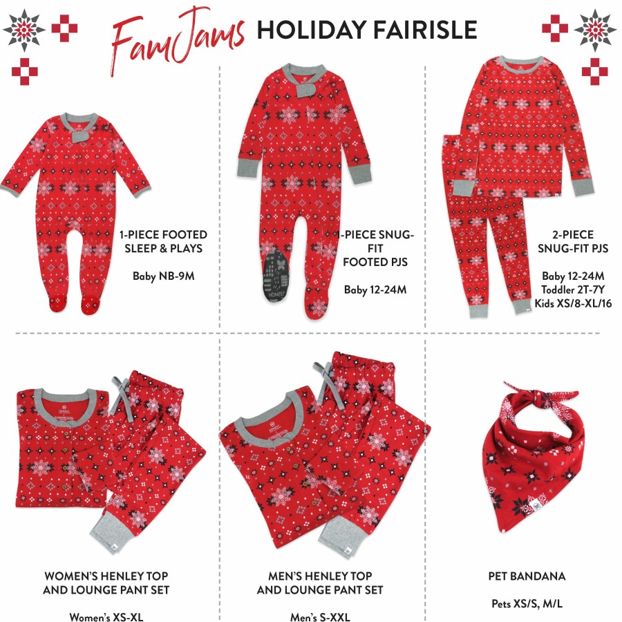 Pet Honest Baby Clothing | Organic Cotton Holiday Matching Family Pajamas Fair Isle Red