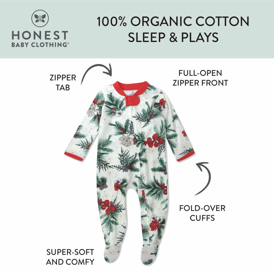 Baby (0-24M) Honest Baby Clothing | Organic Cotton Holiday Sleep & Play Holiday Pine Floral