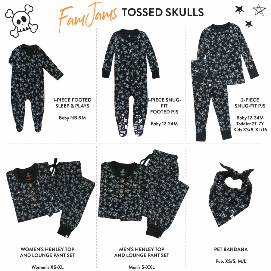 Pet Honest Baby Clothing | Organic Cotton Holiday Matching Family Pajamas Tossed Skulls Black